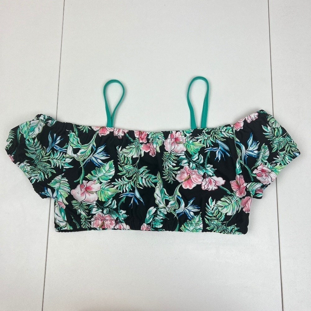 Tommy Bahama Girls Off Shoulder Cap Sleeve Bandeau Bikini Top in Black Sz 16